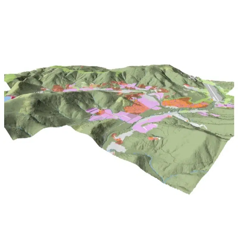 Modèle 3D de terrain avec zones colorées